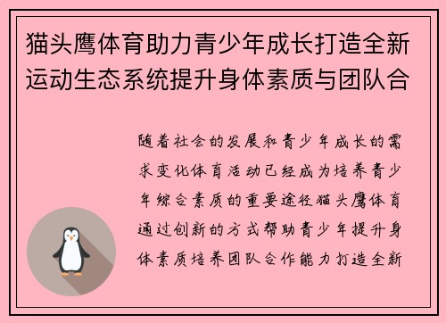 猫头鹰体育助力青少年成长打造全新运动生态系统提升身体素质与团队合作能力